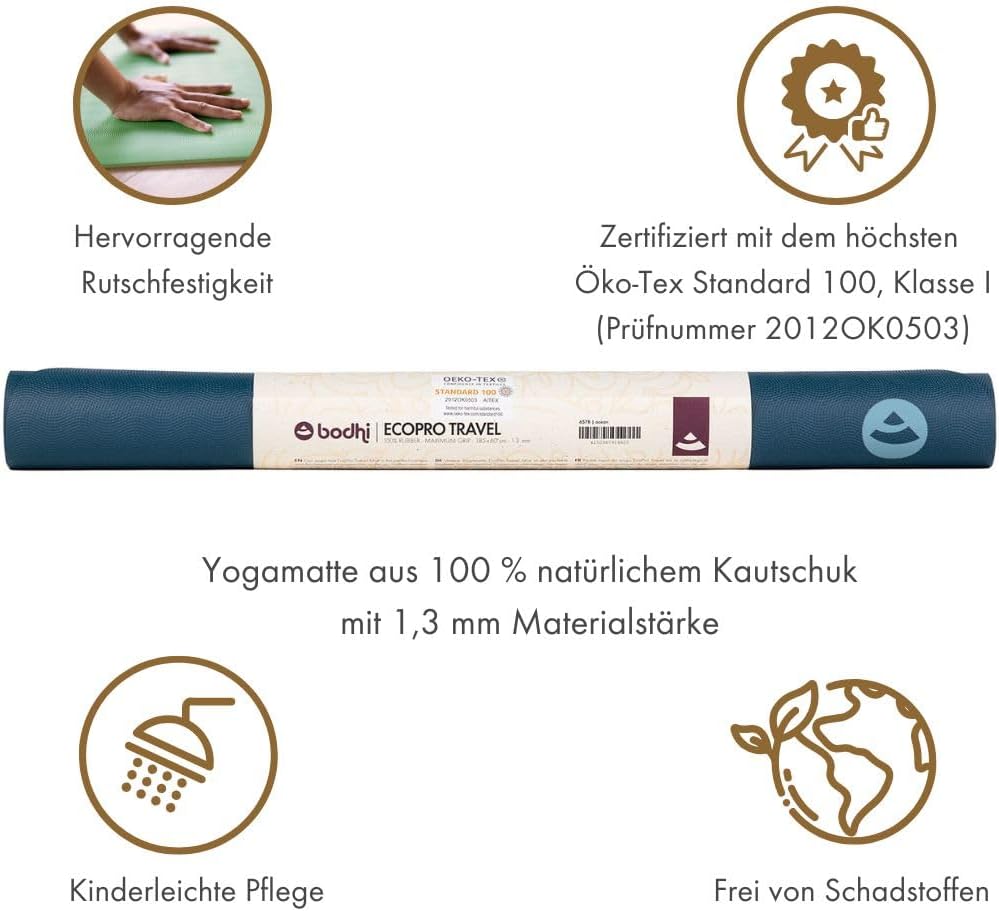Bodhi Yogamatte ECO PRO Travel | Superleicht & Faltbar | Extrem Rutschfester Naturkautschuk | Ökolog