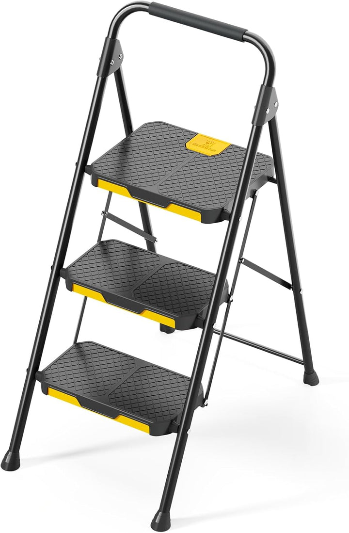 KINGRACK 3 Stufenleiter, 3 Stufen klappbar mit rutschfestem, breitem Pedal und Handläufen, leichte H