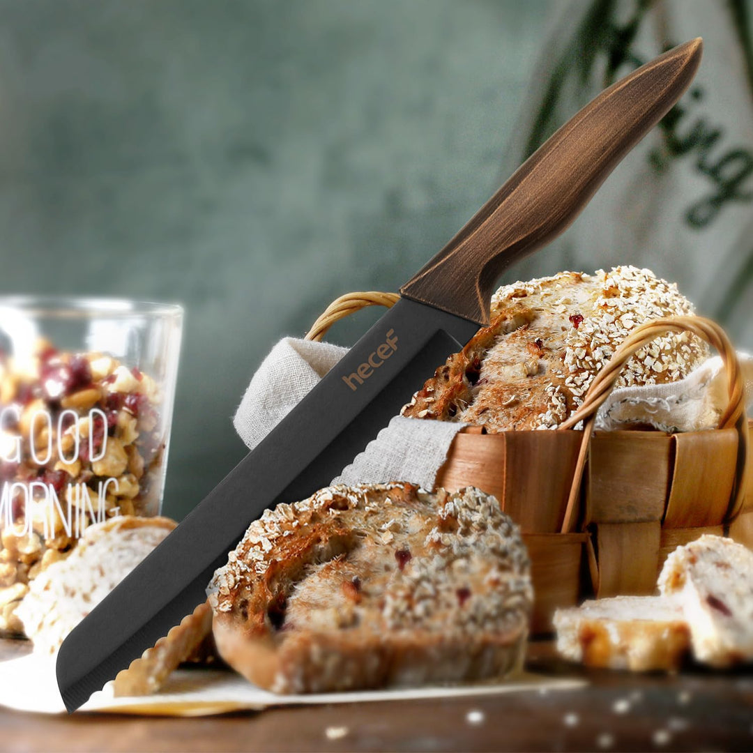 hecef Küchenmesser Set, Edelstahl Antihaft Schwarze Farbe Beschichtung Messer, beinhaltet 8 '' Kochm