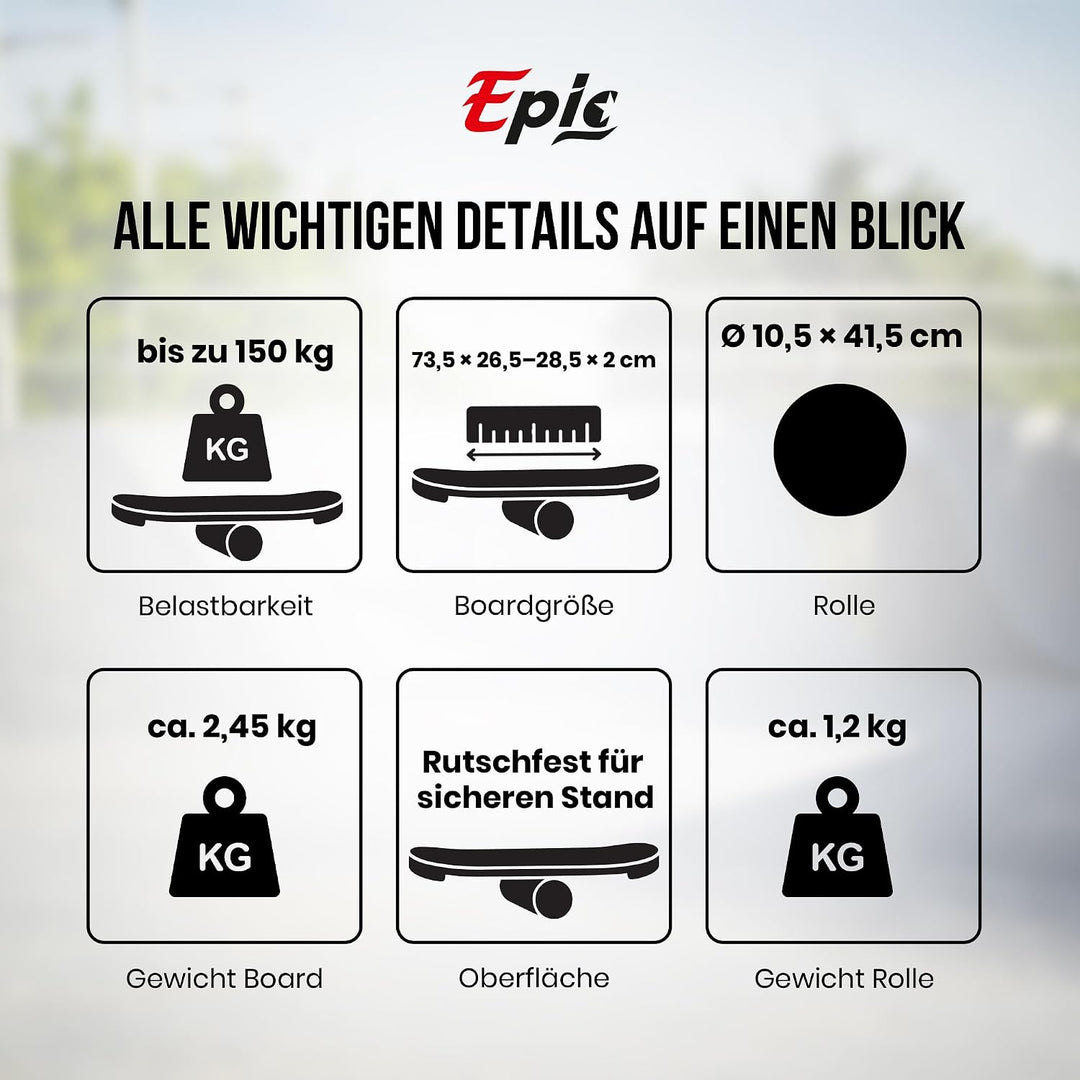 Balance Board mit Rolle – Balance-Trainer aus Holz für Fitness, Tennis, Leichtathletik sowie Surf- &amp;