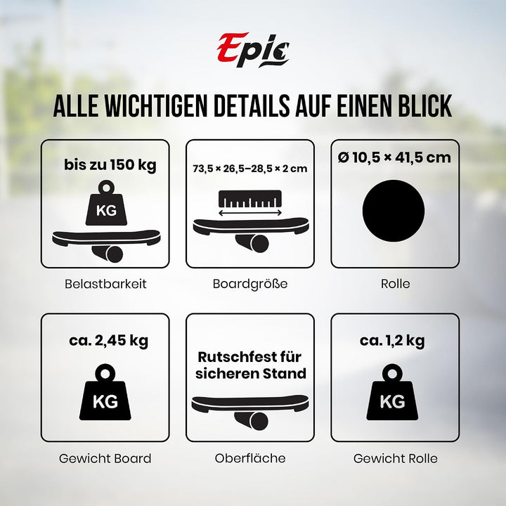 Balance Board mit Rolle – Balance-Trainer aus Holz für Fitness, Tennis, Leichtathletik sowie Surf- &amp;