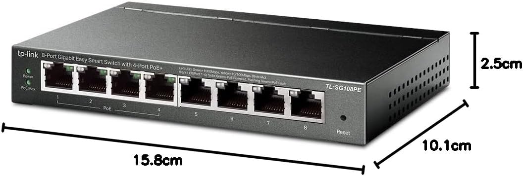 TP-Link TL-SG108PE Managed PoE Switch, 8 Port Gigabit Network Switch mit 4 PoE+ Ports (64 W, 802.3af
