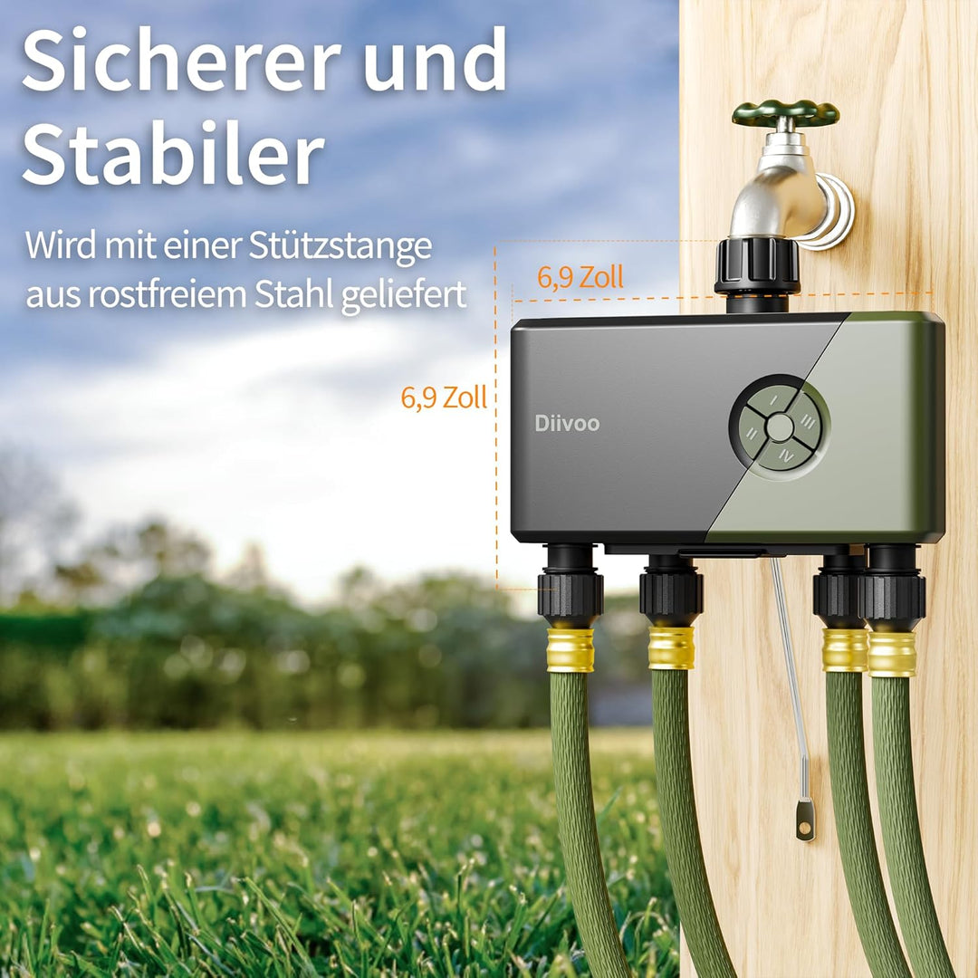 Diivoo Bewässerungscomputer WLAN 4 Ausgänge mit 60M RFID-Technologie, Wasser Zeitschaltuhr mit Alexa