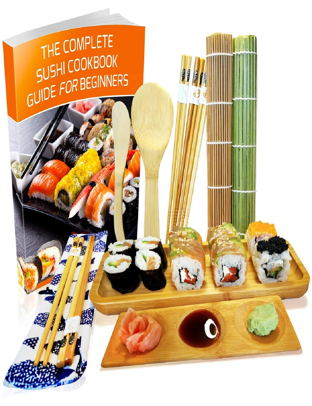 Sushi Maker Kit 11-teilig - Bambus Sushi Set Rollmatte und Servierset für Anfänger - 2 Matten, 5 Paa