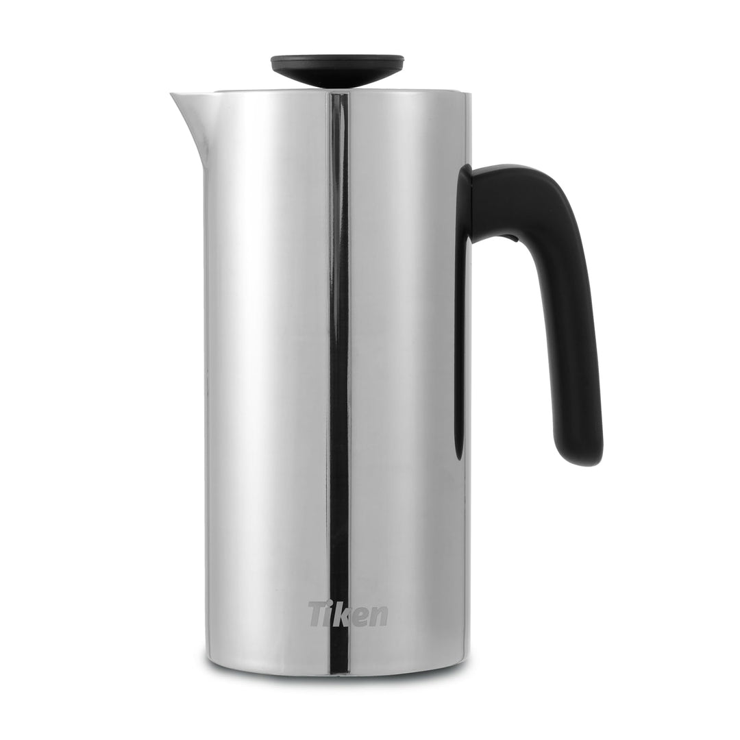 Tiken 1L French Press Edelstahl Double-Wall Vakuum Thermo Kaffeebereite Spülmaschinenfest Silver, Si
