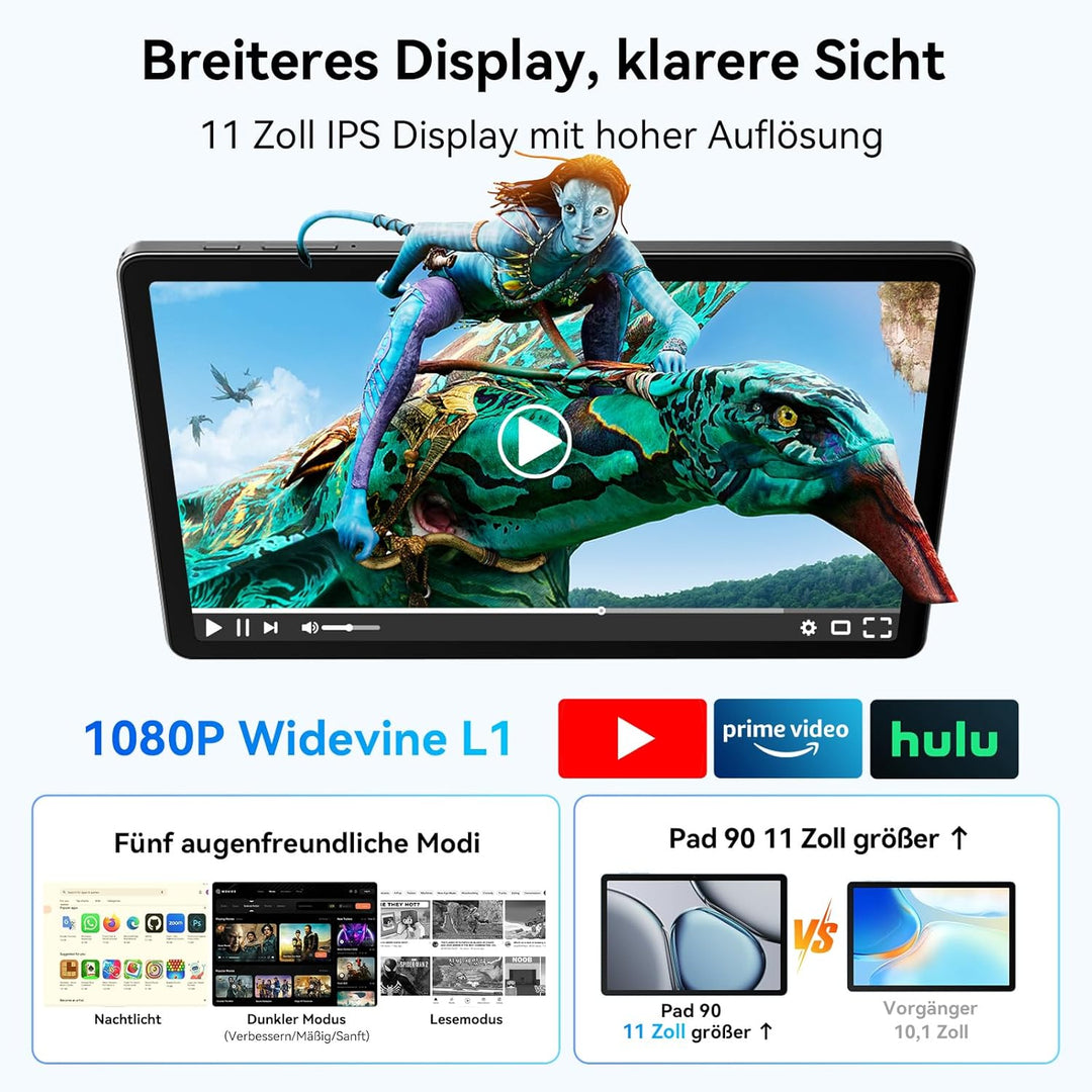 OSCAL Tablet 11 Zoll Pad 90, 120HZ Tablet Android 14, 4G LTE+5G WiFi, 24GB RAM+128GB ROM(2TB TF), Gr