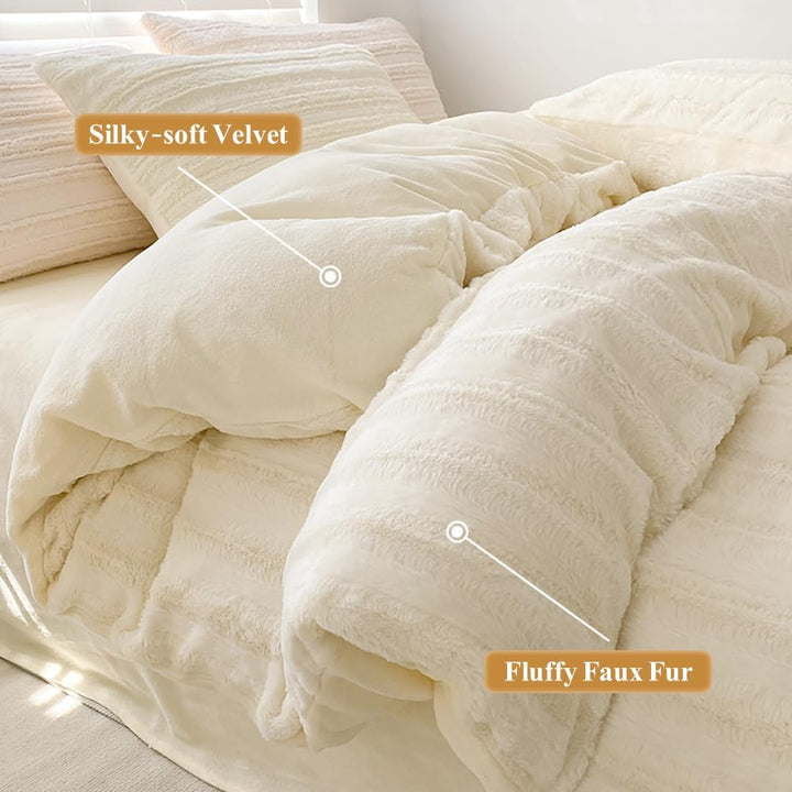 AShanlan Plüsch Bettwäsche 135x200 4teilig Winter Warme Flauschig Cashmere Touch Bettbezug Teddy Fle