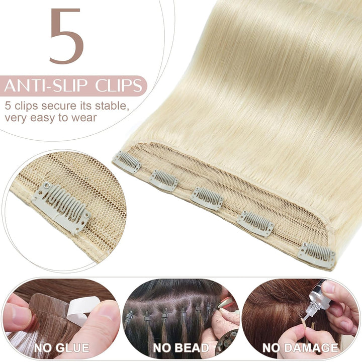 Haarteil Clip in Extensions Echthaar DICKER 1 Tresse 5 Clips Dicker Dichter Haarverlängerung 100% Re