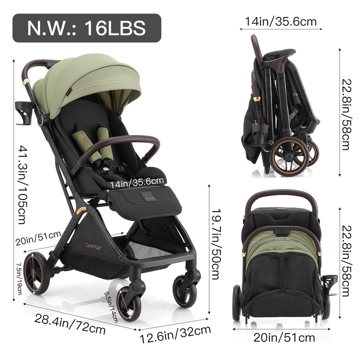 Gromast Gravity faltbarer Baby-Kinderwagen, Tragbarer Reise-Kleinkindbuggy Mit Verstellbarer Rückenl