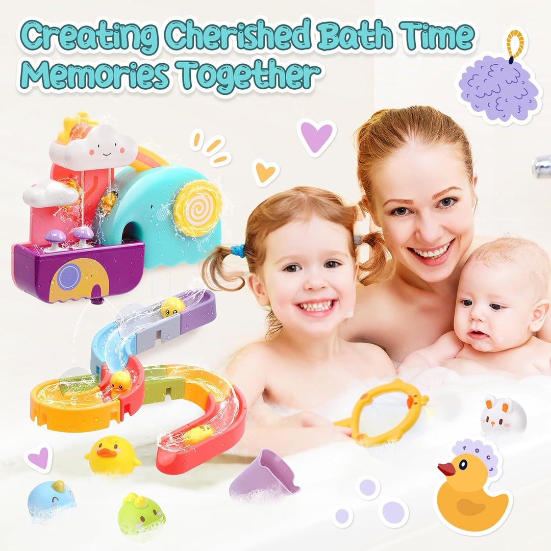 CUTE STONE Baby Badespielzeug, Badewannenspielzeug mit Wasserrutsche, schwimmendes Spritzspielzeug,