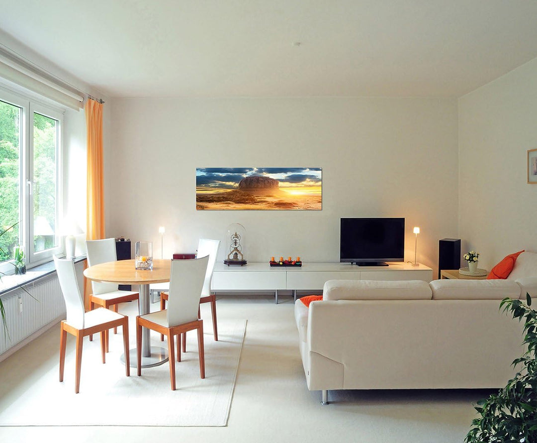 Paul Sinus Art Panoramabild auf Leinwand und Keilrahmen 150x50cm USA Monument Valley Fels Sonnenunte