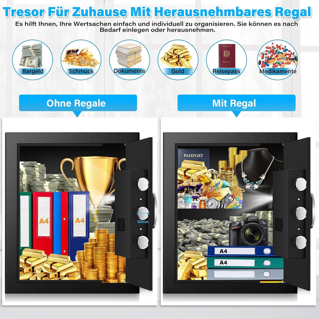 Mejasg 45L Safe Tresor Fingerabdruck mit A4 Feuerfester Tasche, Fingerabdruck Tresor für Zuhause mit