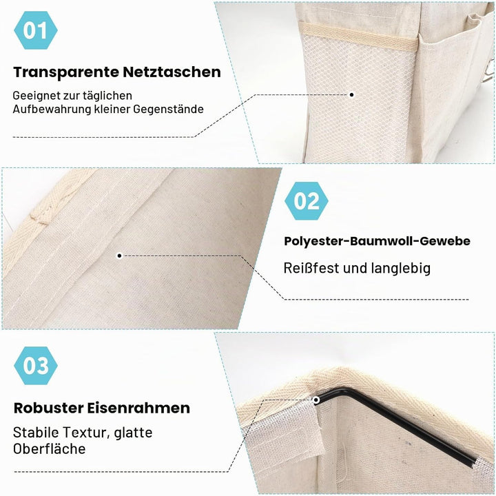 2 Pack Nachttisch-Hängeaufbewahrung Hängeorganizer mit 3 Fächern, Bett Organizer zum Einhängen, Häng