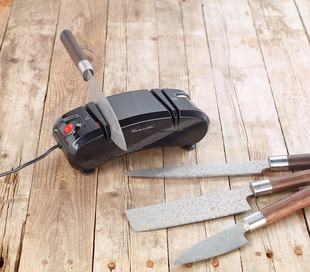 Rosenstein & Söhne Schleifstein elektrisch: Elektrischer Keramik-Schleifer für Stahlmesser, grob- &