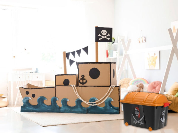 LS-LebenStil XL Kinder Piratenkiste 61x40cm Schatztruhe Spielkiste Pirat Rollbox