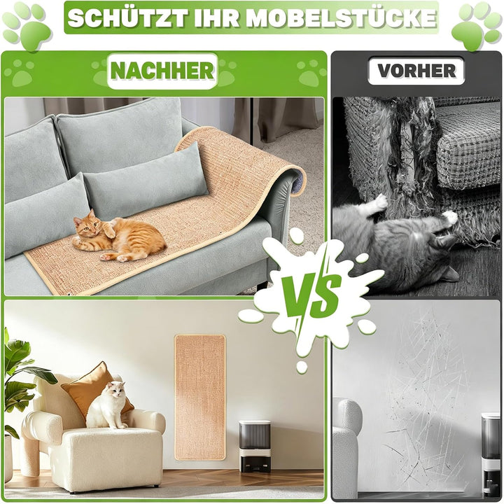 2 Stück Kratzmatte Katze 40x100CM Kratzbretter Natürliche Sisal Kratzmatte Katzenkratzmatte Kratzsch