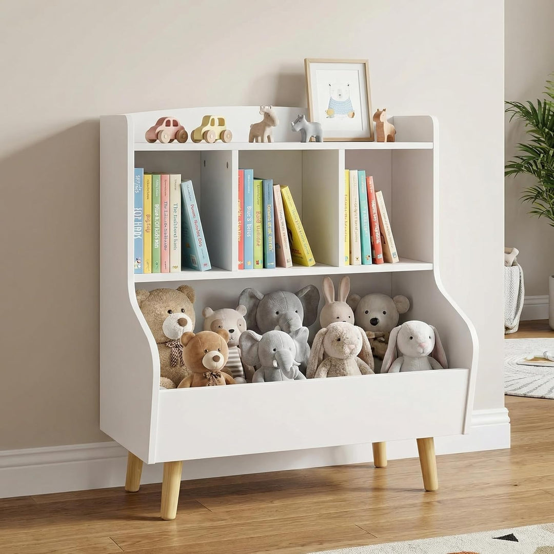 Kinderregal mit Spielzeugaufbewahrung – Bücherregal für Kinder, 3-stufiges Standregal mit Beinen, 5-