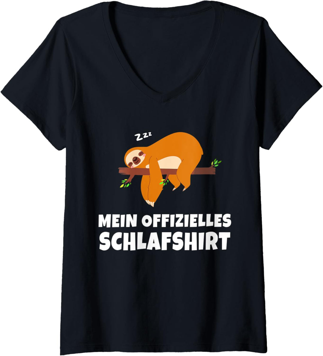 Damen Schlafanzug | Träumendes Faultier: Offizielles Schlafshirt T-Shirt mit V-Ausschnitt