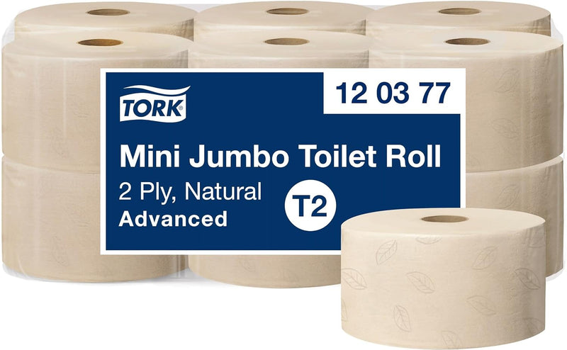 Tork Mini Jumbo Toilettenpapier Natur T2, Advanced-Qualität, 2-lagig, 12 × 170 m, 120377