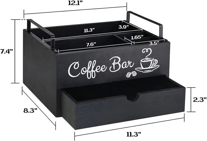 Kaffe Organizer aus Holz, hölzerne Kaffe-Bar-Zubehör-Organisator mit Schublade Landhaus Kaffee-Pods
