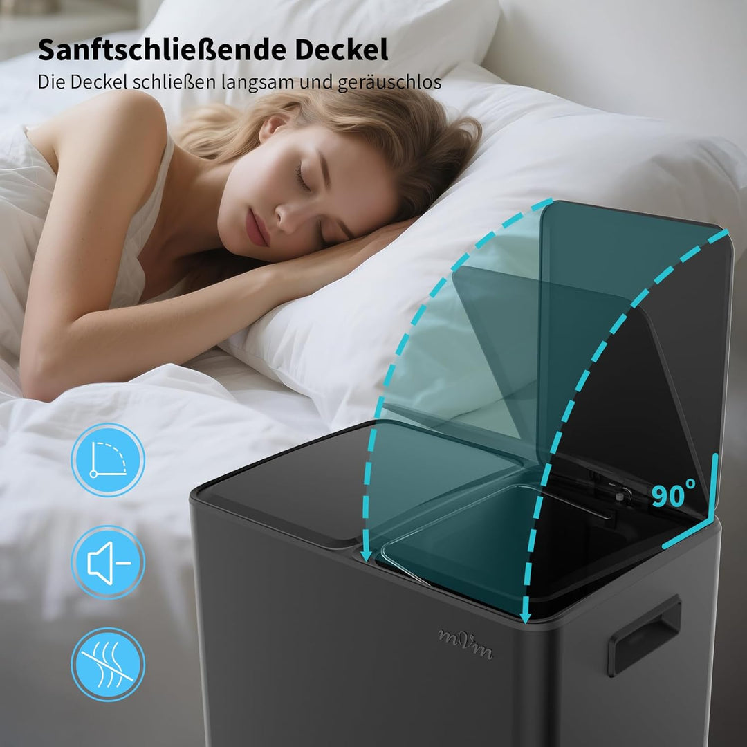 mVm Mülleimer Küche,40 Liter Treteimer,2x20L Doppelter Abfalleimer 2er-Mülleimer Mülltrennung mit In