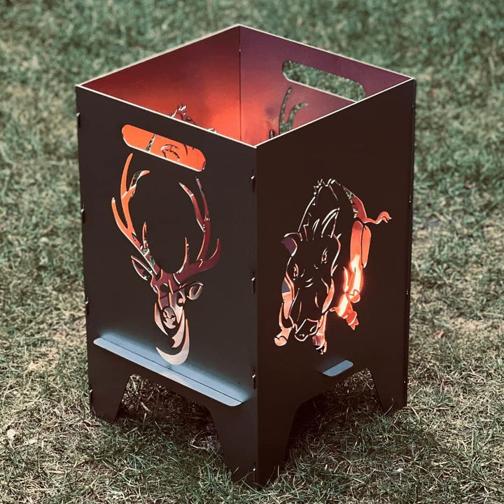 Feuertonne (50cm) Mit Motiv (50cm Hirsch & Wildschwein), 50cm Hirsch & Wildschwein