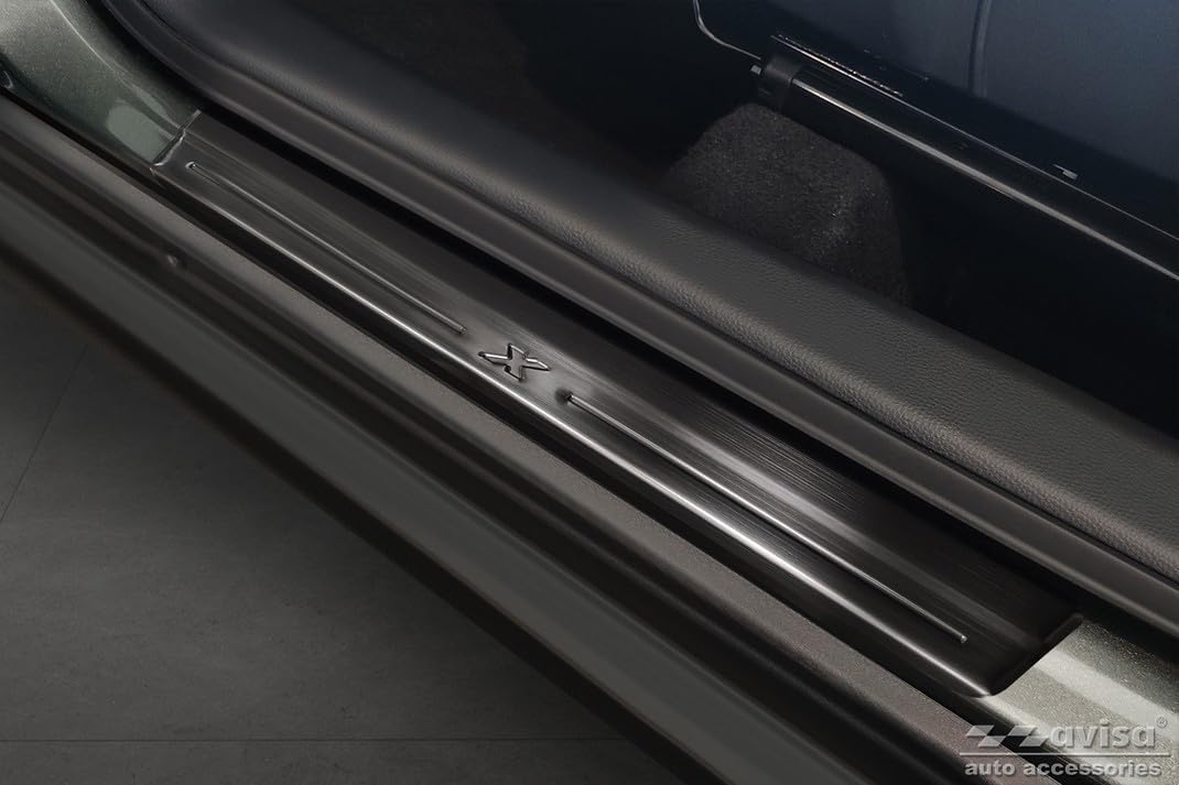 Black Stainless Steel Door sill protectors compatible with Toyota Aygo X 2022- 'Lines X' - 4-pieces