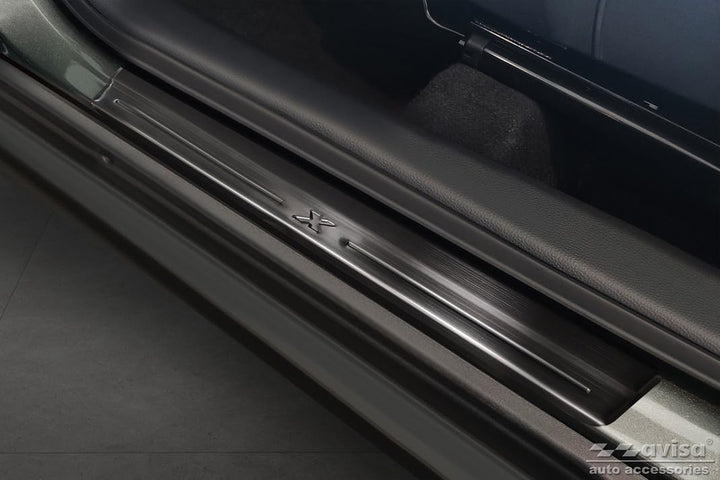 Black Stainless Steel Door sill protectors compatible with Toyota Aygo X 2022- 'Lines X' - 4-pieces