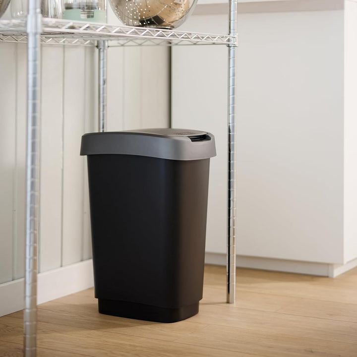Rotho Twist 2er-Set Mülleimer 25l mit Deckel, Kunststoff (PP) BPA-frei, anthrazit/silber, 25l (33.3