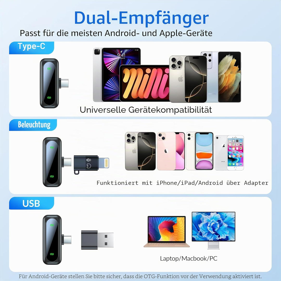 Kabelloses Mikrofon, Mikrofon für iPhone und USB-C-Stecker, Mini-Mikrofone, kabellose Mikrofone mit