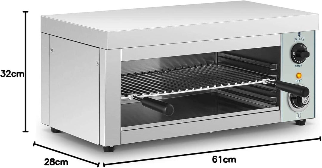 Royal Catering Salamander Grill Überbackgerät (230 V, 2000 W, E.G.O. Thermostat 50–250 °C, Auffangbe