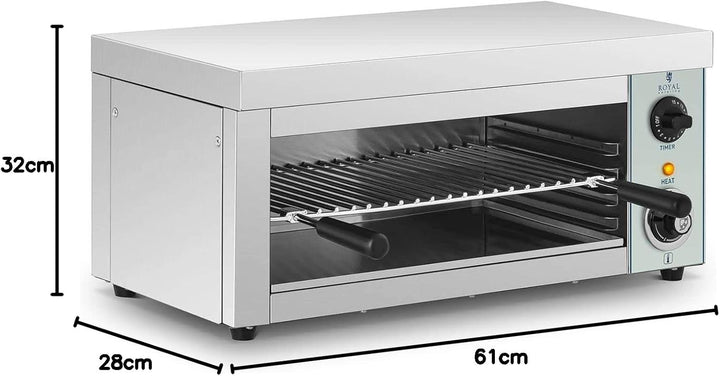 Royal Catering Salamander Grill Überbackgerät (230 V, 2000 W, E.G.O. Thermostat 50–250 °C, Auffangbe