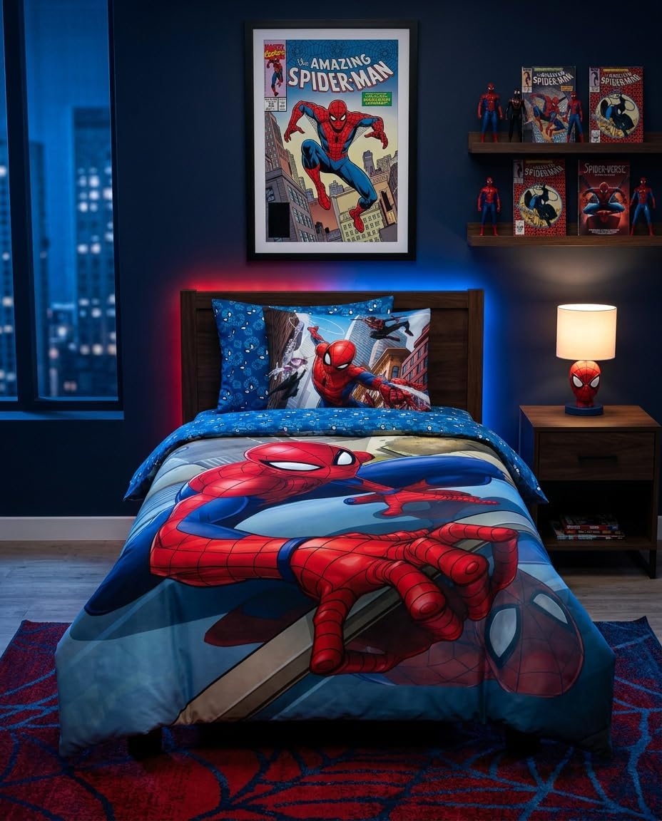 AYMAX Spiderman Bettwäsche Set 80 x 80 cm + 135 x 200 cm 100% Baumwolle, Blau