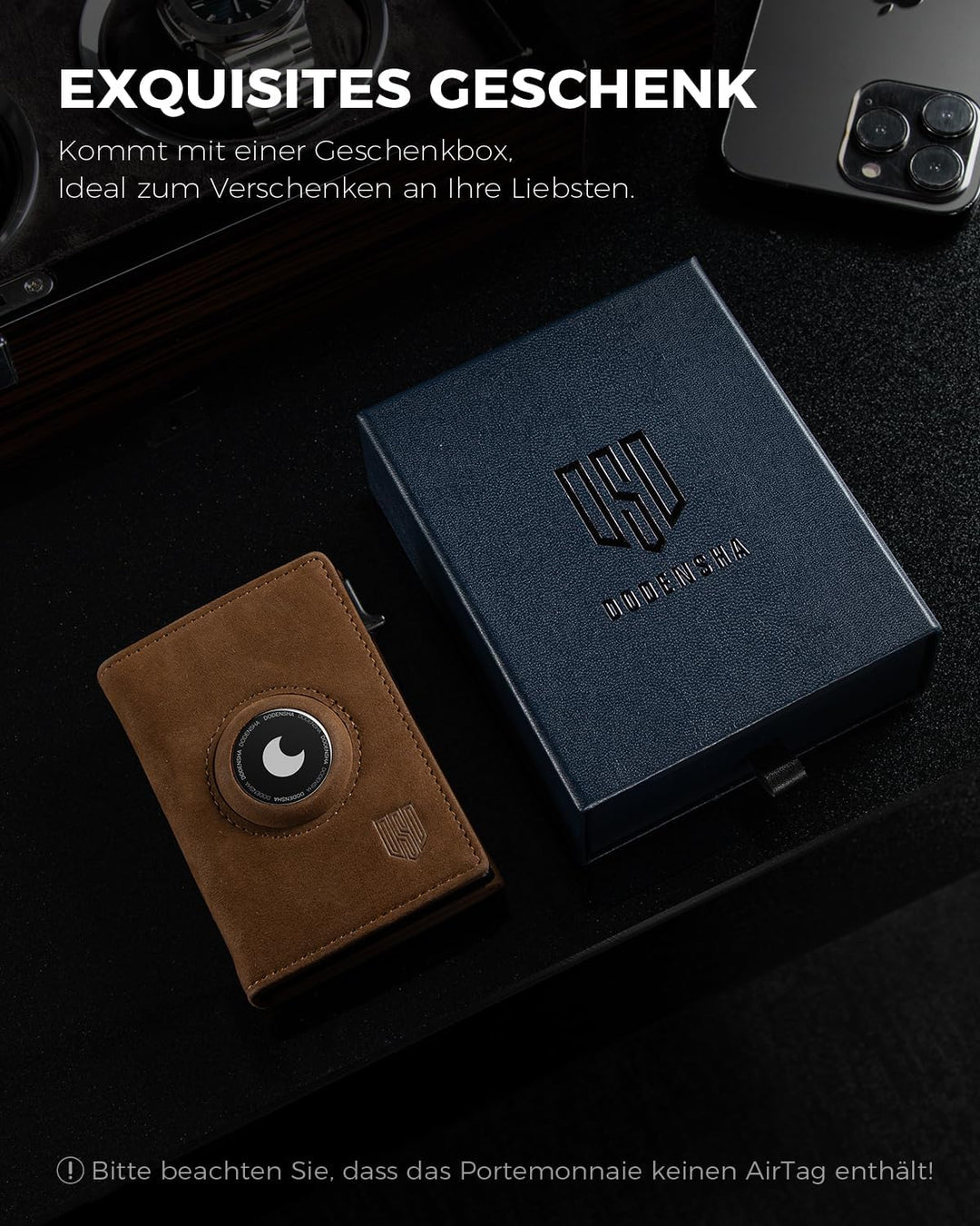 DODENSHA® MagSnap Airtag Wallet Herren mit RFID Schut I Kartenetui Herren Braun, Braun