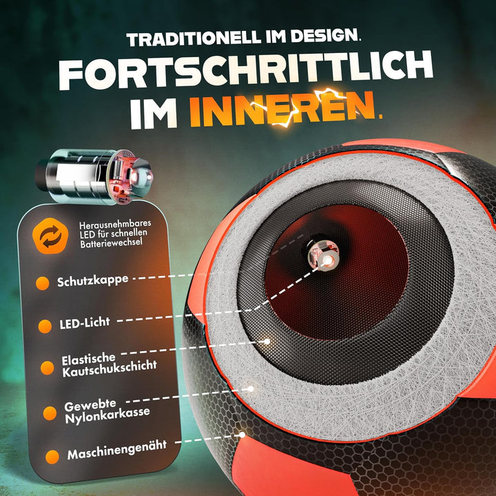 Racetex leuchtender Fussball - Wasserfester LED Fussball mit umfangreichem Zubehör – Fussball Leucht