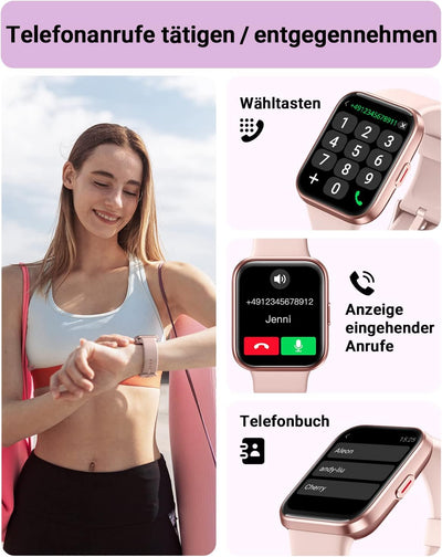 Tensky Smartwatch Damen mit Telefonfunktion 1,8'' Alexa Integriert Herren Fitnessuhr 100 Sportmodi,