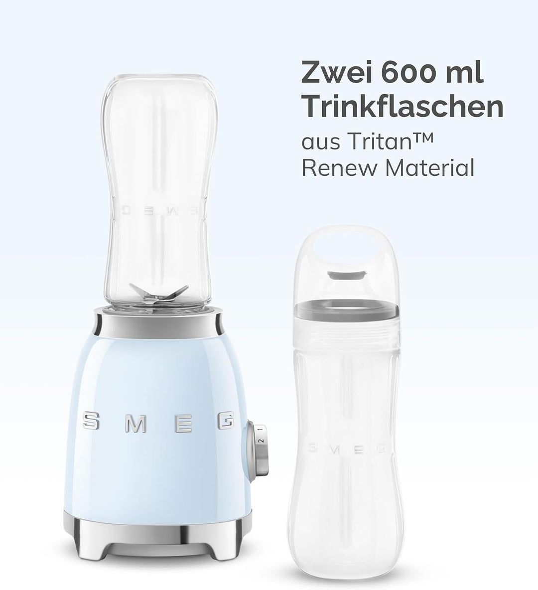 SMEG, Personal Blender PBF01BLEU, 2 Geschwindigkeitsstufen, Doppelklinge aus Edelstahl, 2 x 600 ml F