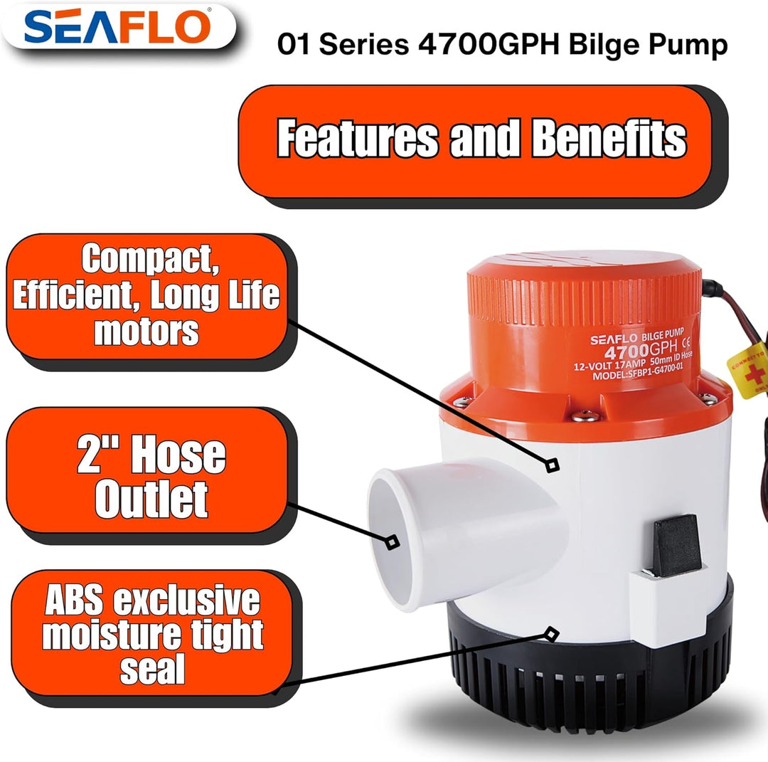 SEAFLO 01-Serie 4700GPH Bilgepumpe – 12 V Marine Tauchpumpe mit Anti-Irlock-Schutz, 4 Jahre Garantie