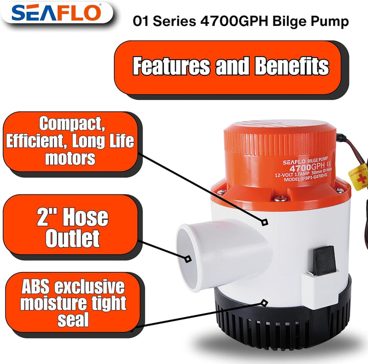 SEAFLO 01-Serie 4700GPH Bilgepumpe – 12 V Marine Tauchpumpe mit Anti-Irlock-Schutz, 4 Jahre Garantie