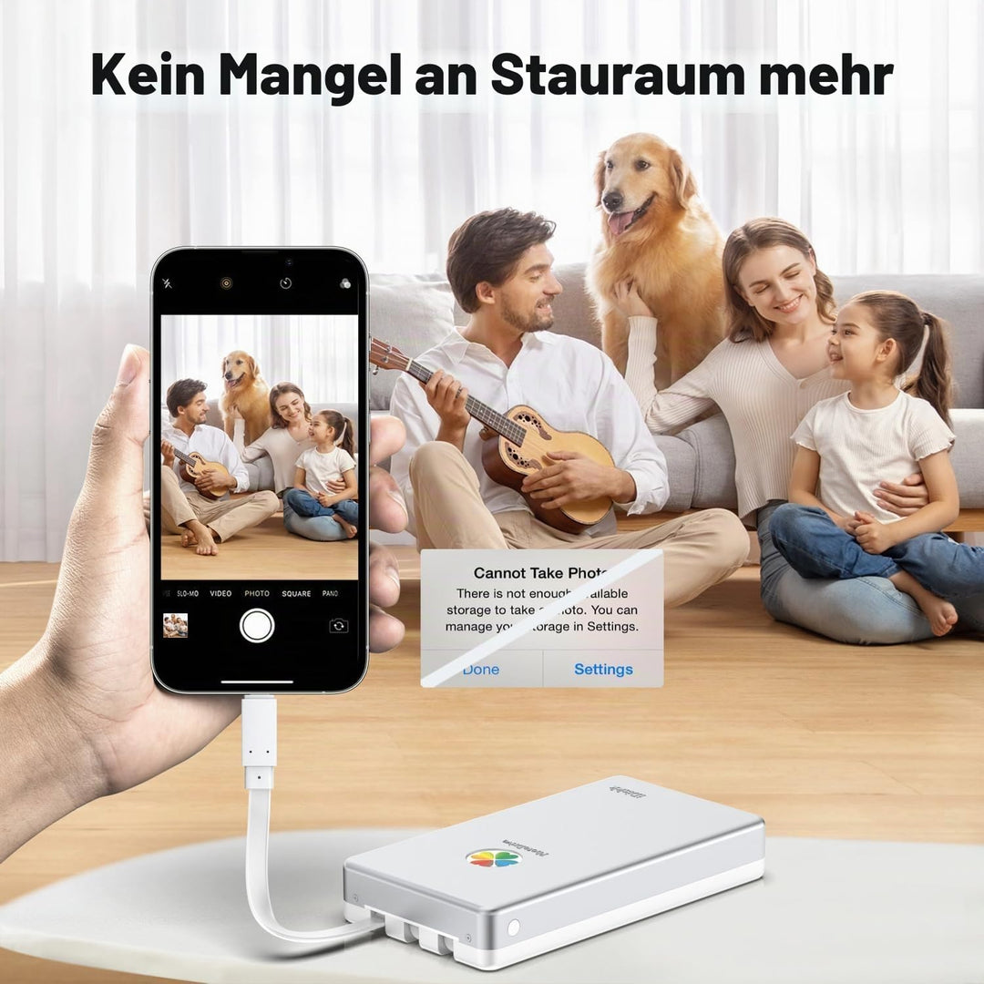 iDiskk 500 GB MFi-zertifizierte tragbare 3-in-1-Festplatte, mit 3 integrierten Kabeln, zur Datensich