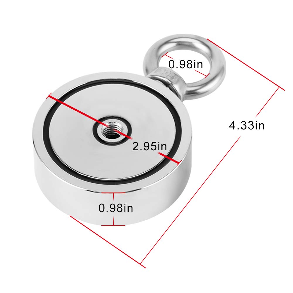 Ant Mag Magnetfischen D75 440 kg Doppelseitiger Neodym-Magnet mit Ringschrauben mit Enterhaken Stark