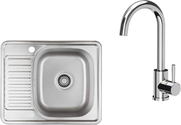VBChome Einbauspüle mit Armatur 58x48 Satinstruktur Links Edelstahl Küchenspüle Spüle Ablagefläche A
