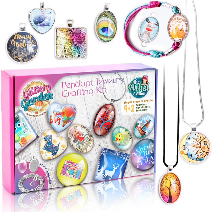 Mädchen Schmuckherstellung Kit. DIY Halskette Anhänger und Armband Bastelset mit Glasperlen & Charms