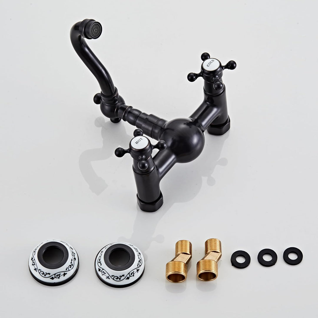 Hiendure® Wandmontage Zwei Griffe 2-Loch Küchenarmatur Spültischarmatur Aus Messing Keramik-Kartusch