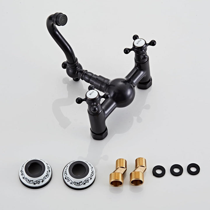 Hiendure® Wandmontage Zwei Griffe 2-Loch Küchenarmatur Spültischarmatur Aus Messing Keramik-Kartusch