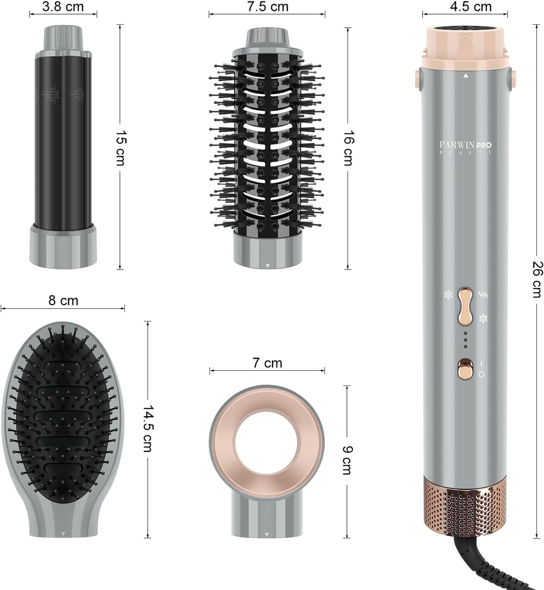 5 IN 1 MaxAIR Styler, PARWIN PRO BEAUTY Haartrockner Warmluftbürste Set, Rundbürstenföhn, Lockenstab