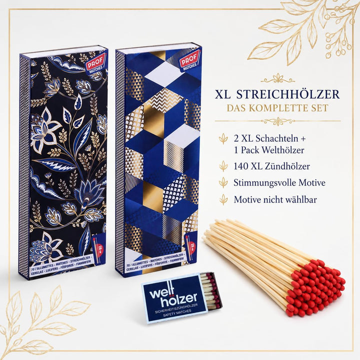 🔥 2 Jumbo Streichholzschachteln XXL 28cm extra lang für Kamin/Feuer Motive: 2x70er Packungen Kaminan