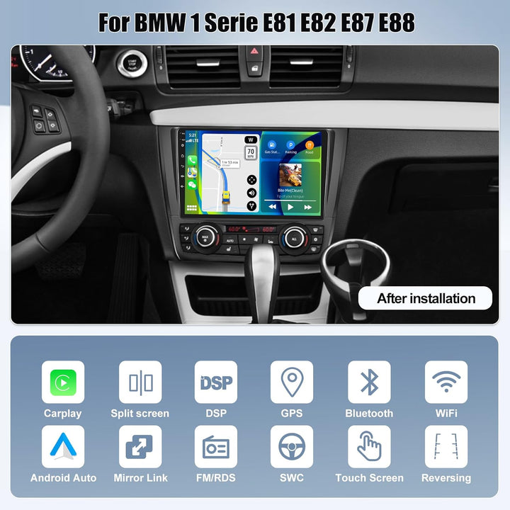CAMECHO 4+128G Android 15 Navi Autoradio 9 Zoll für BMW Serie 1 E81 E82 E87 E88 2004-2011 mit Rückfa