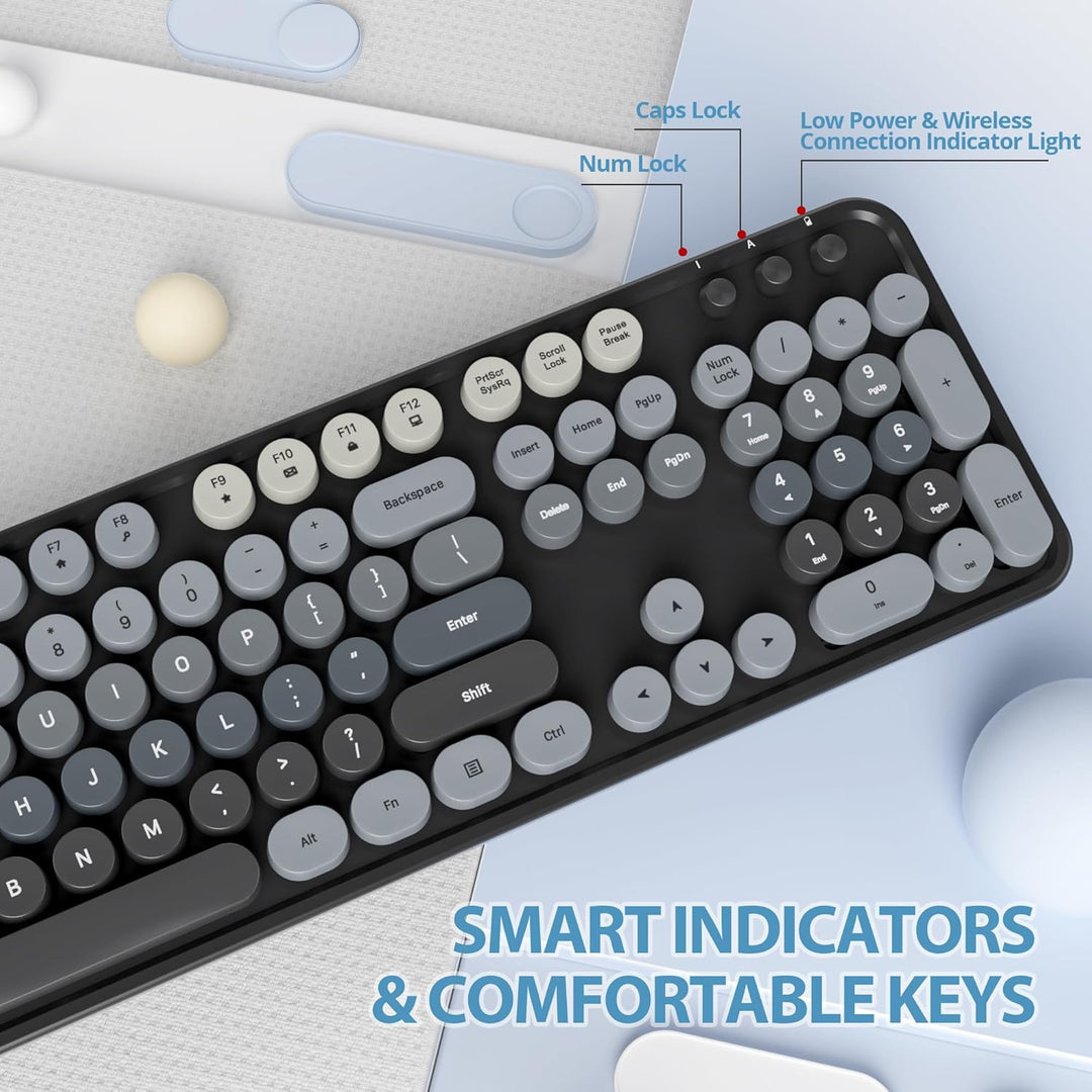 SOLIDEE kabellose Tastatur- und Maus-Kombination, Retro-Schreibmaschinentastatur, 2.4GHz runde Taste