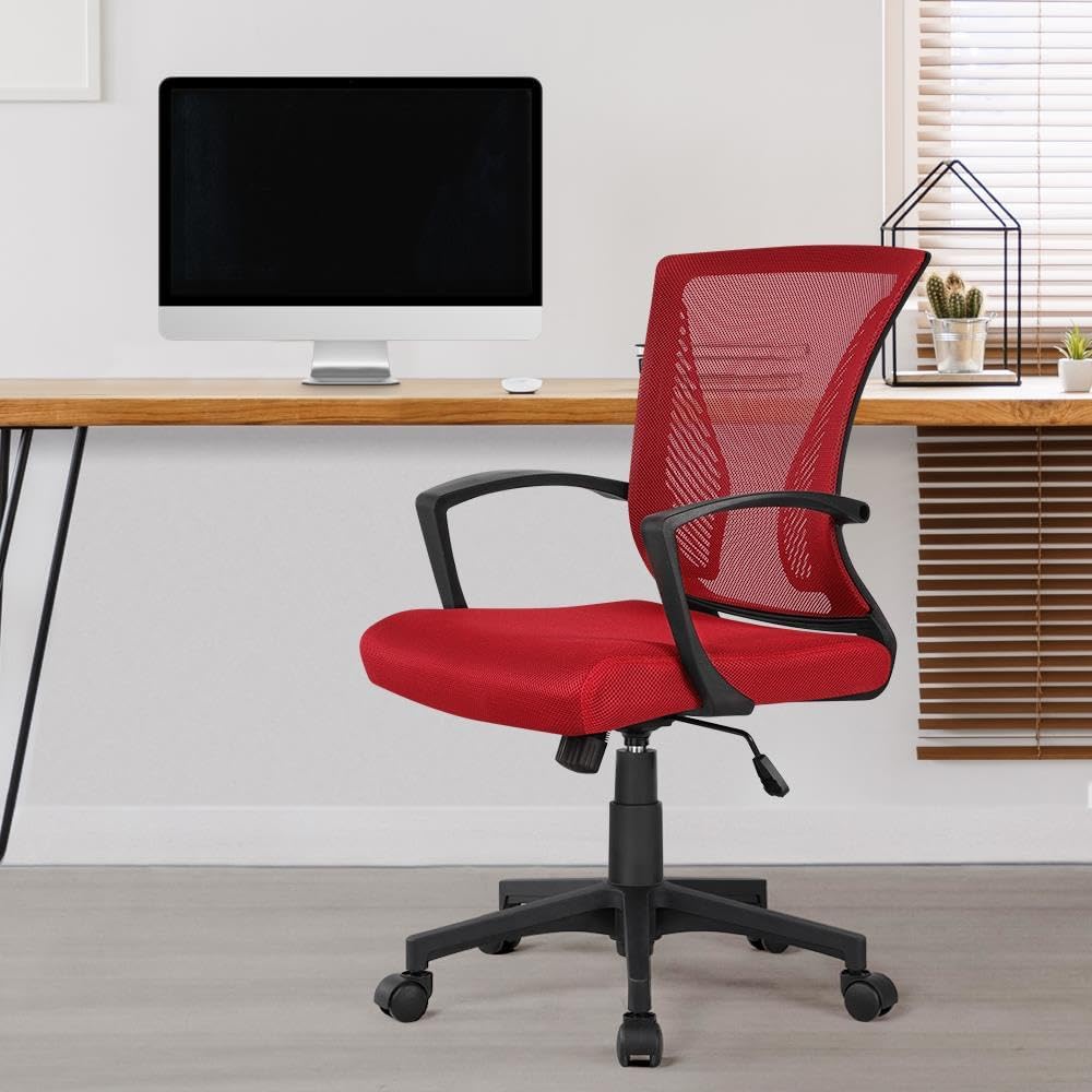 Yaheetech Bürostuhl Ergonomisch, Schreibtischstuhl mit Netzbespannung, Arbeitsstuhl mit Armlehnen, C